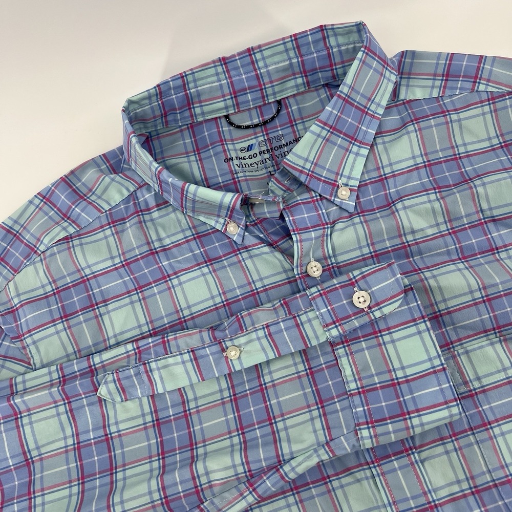 Vineyard Vines OTG Performance Shirt Mens Large Plaid On The Go Long Sleeve Brrr